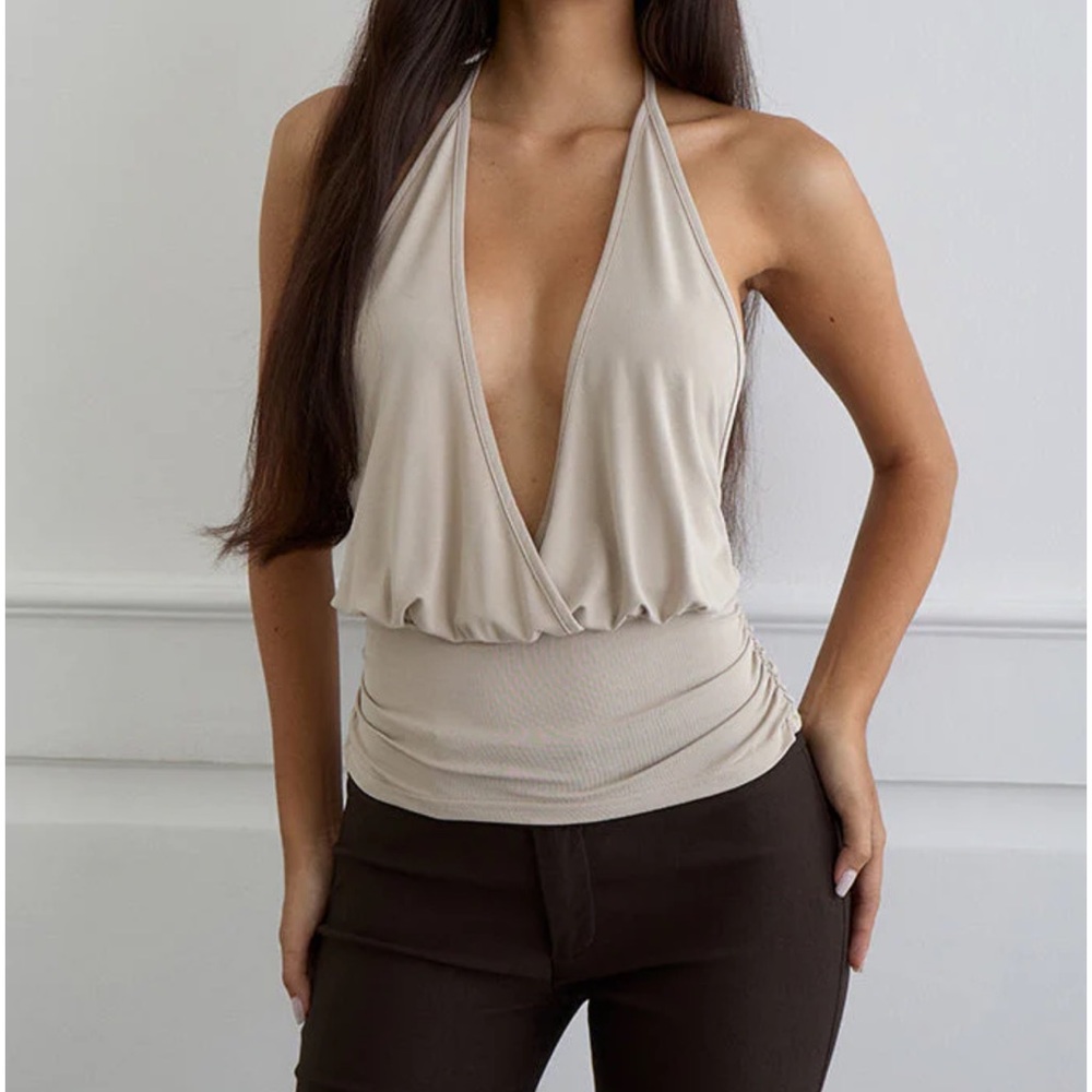 Sherlyn Halter Top In Cupro Oatmilk